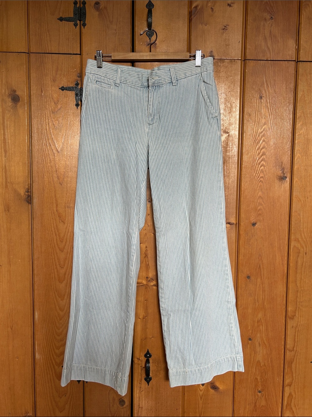 American Living Light Blue & White Pinstripe Wide Leg Jeans